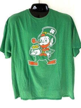 Notre Dame Fighting Irish Leprechaun Green Graphic T Shirt NCAA Shamrock Tee XXL